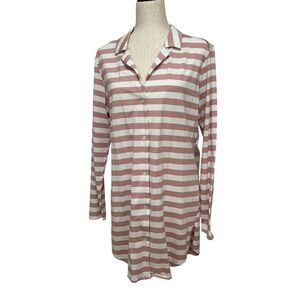 NWOT Recliner Women's Blush Striped Button-Up Cotton Blend Nightshirt - Small